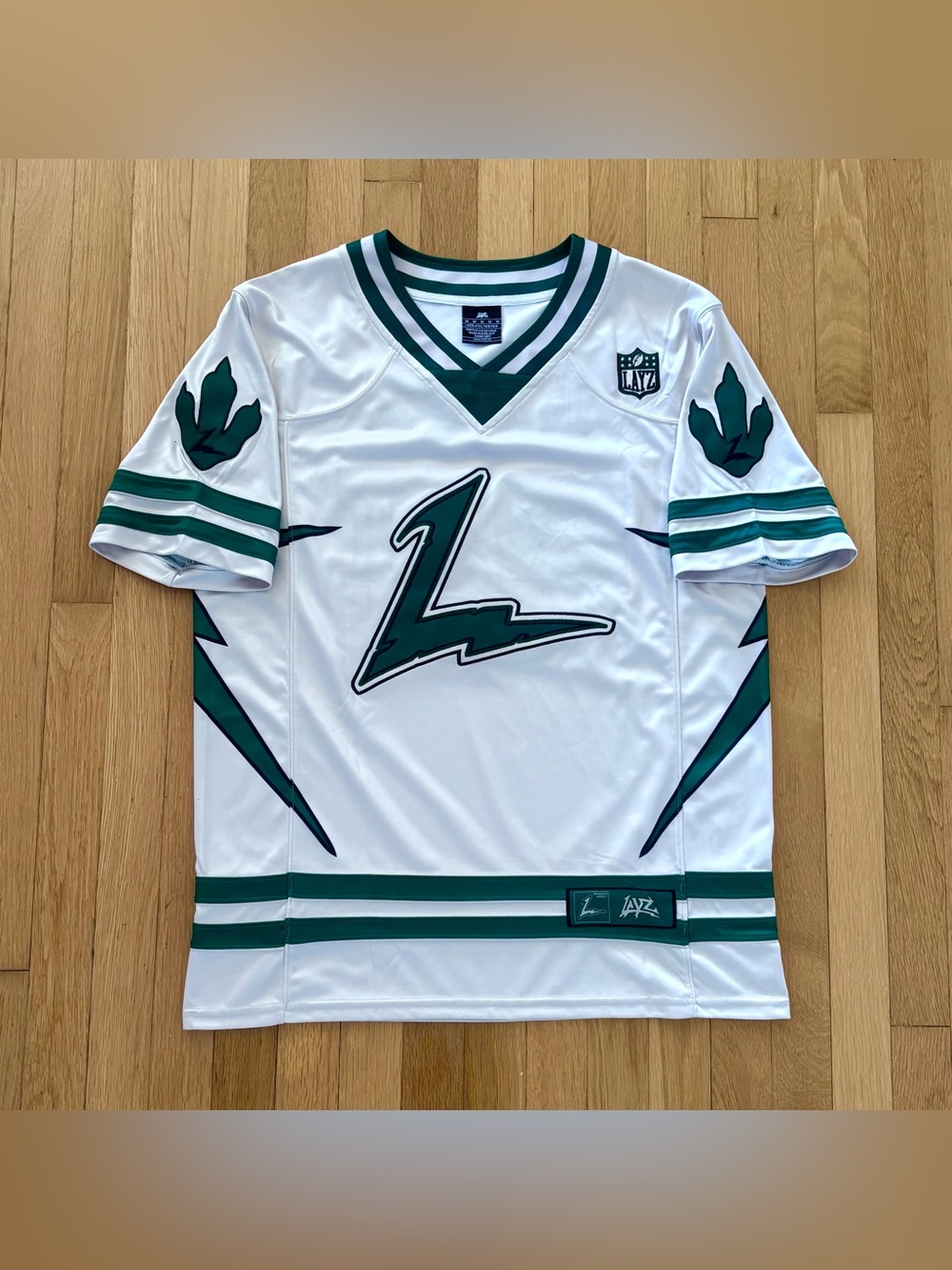 LAYZ EDM Football Jersey RARE White Green Festival Ravewear Streetwear M